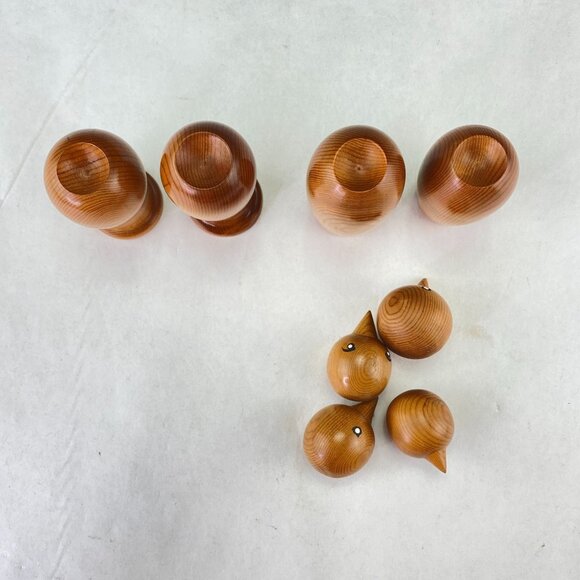 Vintage Wood Bird Figurines Removable Posing Heads Set of 4 - Picture 6 of 10